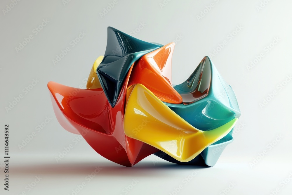 Poster abstract colorful sculpture with shiny smooth surfaces