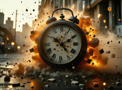 Explosion der Zeit: Symbol f&uuml;r Zeitdruck, Stress und Hektik 