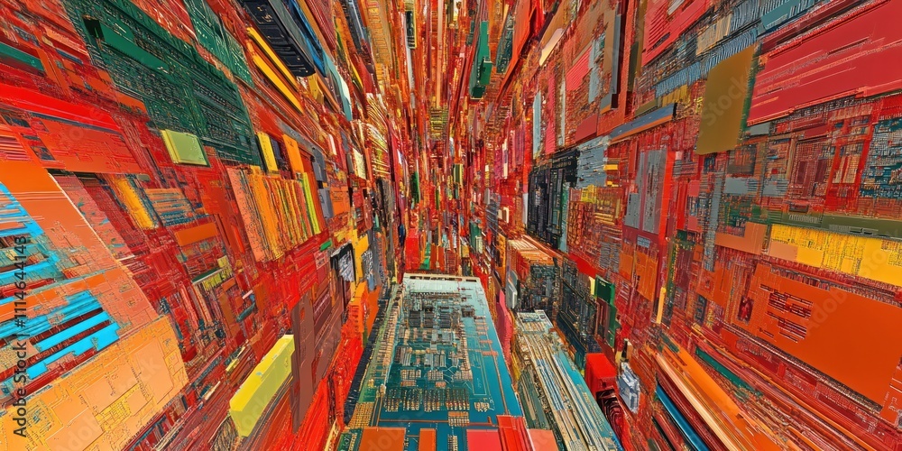 Aufkleber abstract cityscape of colorful interconnected blocks