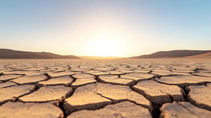 Cracked Dry Earth in Barren Landscape Under Clear Sky