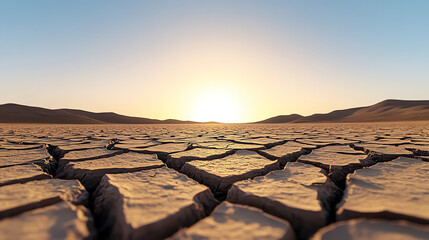 Cracked Dry Earth in Barren Landscape Under Clear Sky