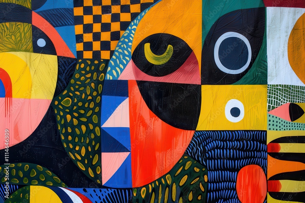 Leinwandbilder colorful abstract mural showcasing a dynamic blend of shapes and patterns in a vibrant urban environ