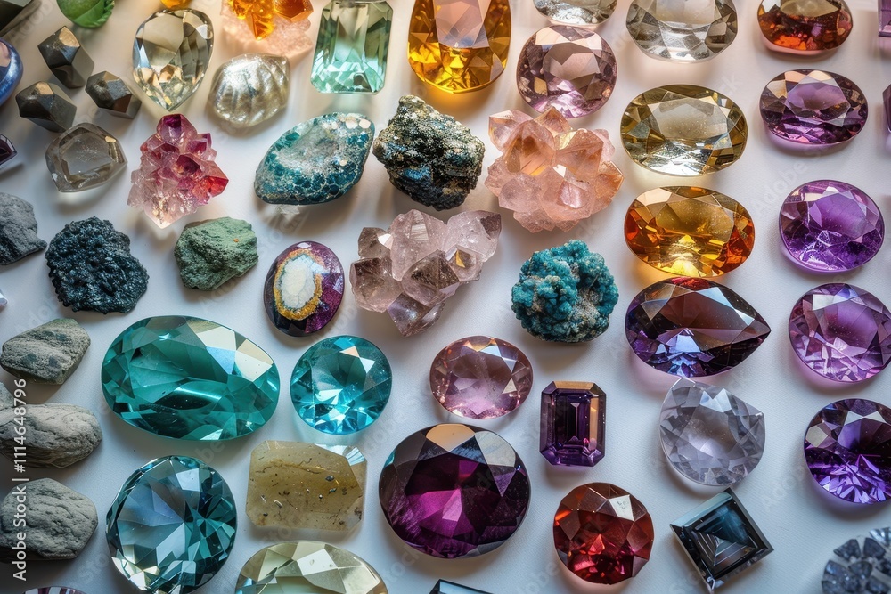 Aufkleber intricate display of colorful gemstones and minerals on a bright surface showcasing nature's beauty 