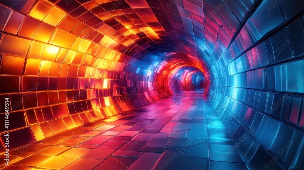 Poster Abstract Colorful Tunnel Of Glowing Tiles