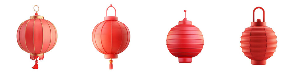 Obraz premium 3d render red lantern isolated on transparent background Cartoon Illustration in plastic style