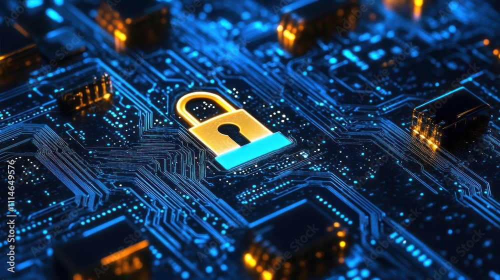 Aufkleber digital security lock on circuit board technology