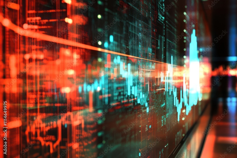 Poster abstract digital data visualization showing financial market trends