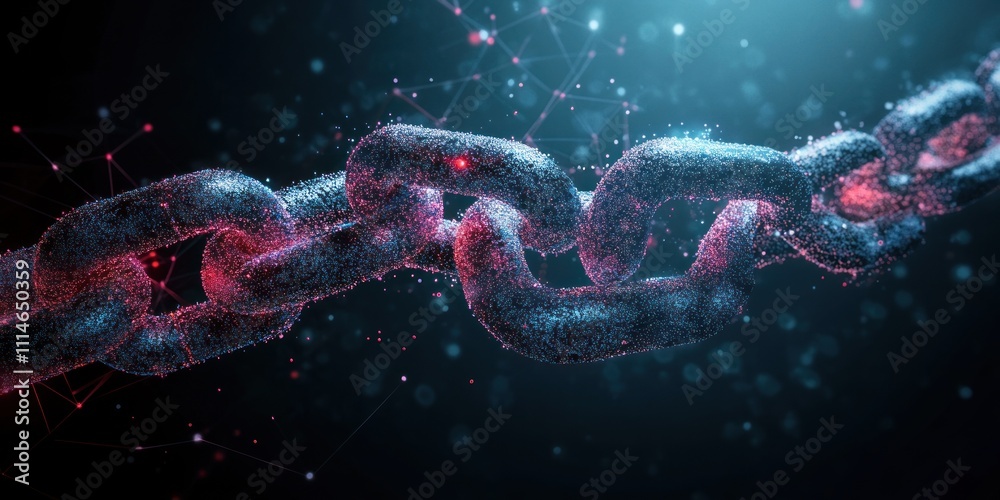 Poster Abstract glowing chain links digital network connection