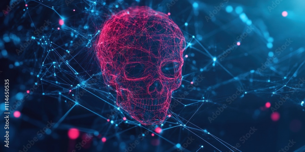 Poster digital skull networked lines abstract art