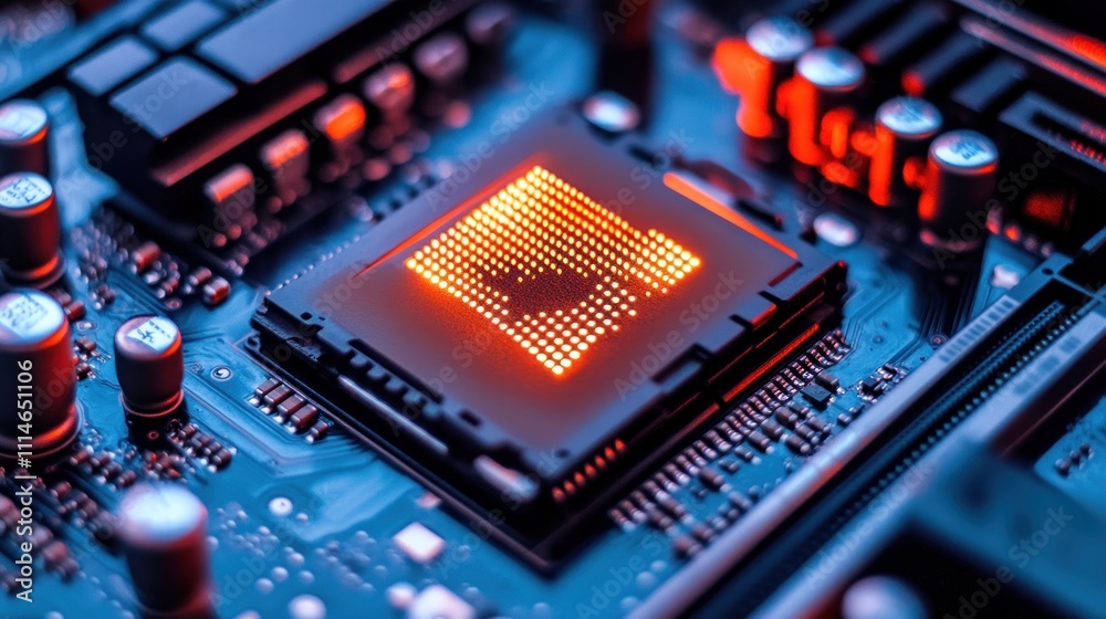 Poster illuminated central processing unit on motherboard