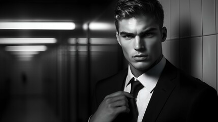 Fototapeta premium Elegant and Confident: Black-and-White Male Portrait
