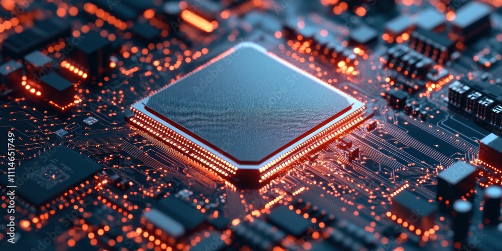 Poster Illuminated Central Processing Unit on Circuit Board