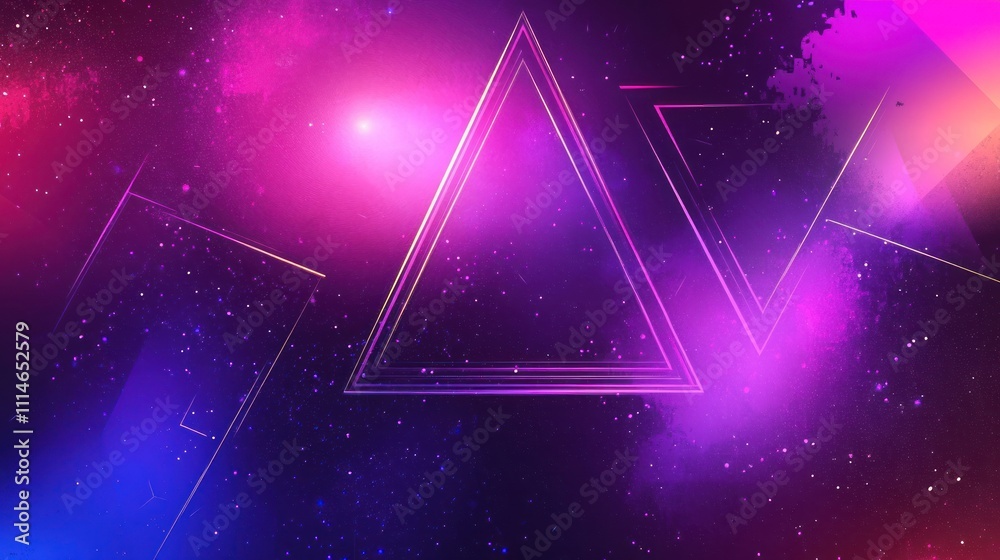 Poster abstract cosmic background with neon triangles
