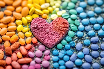 Obraz premium Colorful Pills Arranged In A Heart Shape