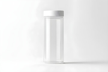 Minimalist Transparent Drink Container with White Lid on White Background - Emphasizing Simplicity and Elegance
