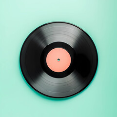 Fototapeta premium Vinyl Record on a Mint Green Background: Vintage Music Decor