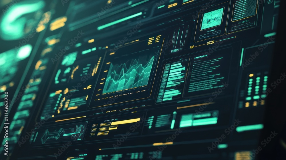 Poster Futuristic Digital Interface Displays Data Graphs And Charts