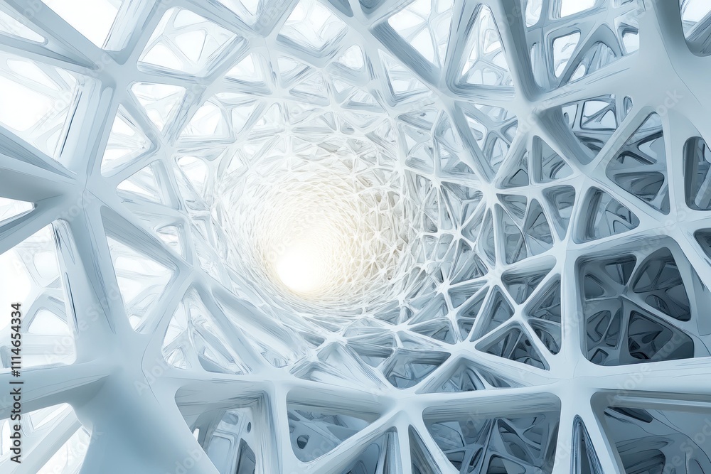 Fototapete Abstract White Triangular Structure Tunnel Design