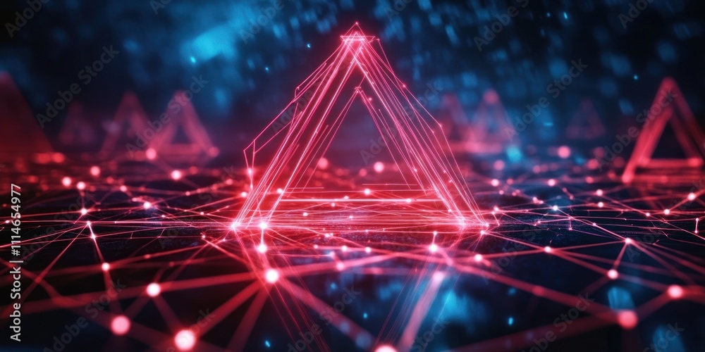 Poster glowing red triangle network digital abstract art