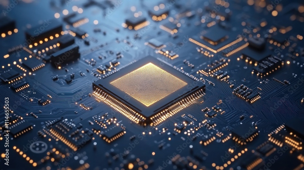 Poster Illuminated Microchip on Advanced Circuit Board