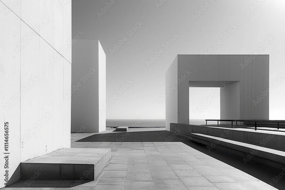 Aufkleber modern architectural design featuring geometric shapes with minimalistic style under a clear sky in 