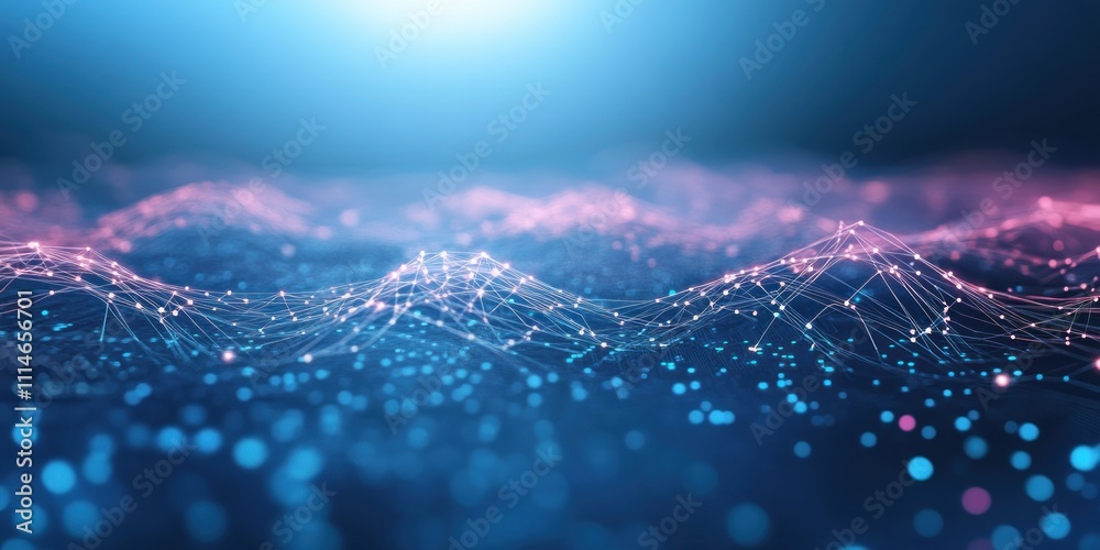 Poster abstract network data visualization blue pink hues