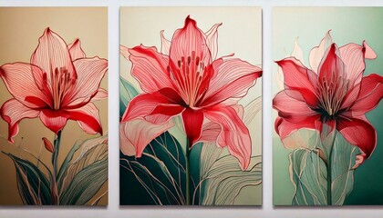 Set of lily flower pictures for poster