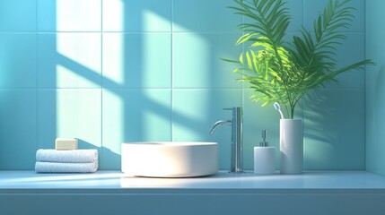 Fototapeta premium Serene Bathroom Oasis: Minimalist Design with Natural Light