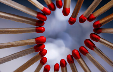 Heart shaped  red matches. Red matches in love heart form