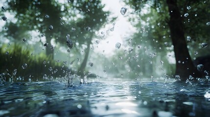 Fototapeta premium Ripples dance across a serene pond under dappled sunlight in a tranquil setting