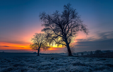 Sunrise trees. Trees at dawn