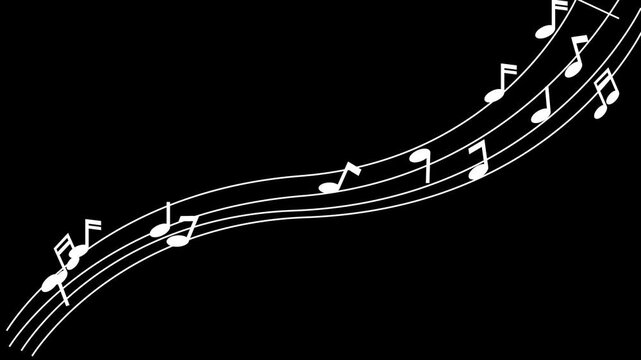 Animation of music notes flowing with chroma key. floating symbol of musics in track
