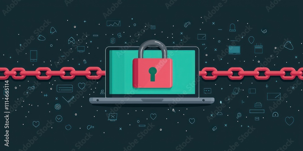 Poster laptop secured with padlock and chain link
