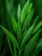 Obraz premium Fresh green plant leaves covered in water droplets in nature