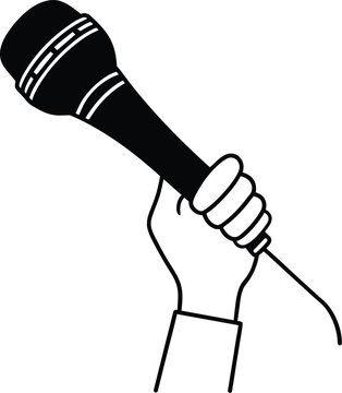 a hand holding a microphone, mike or microphone illustration