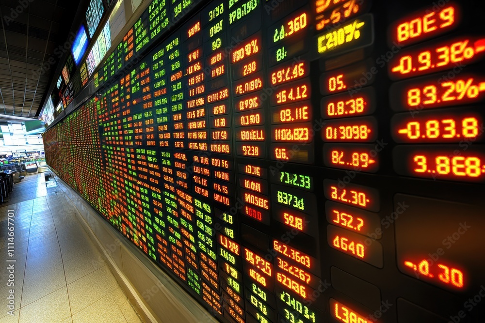 Aufkleber illuminated stock market data displays showing financial information