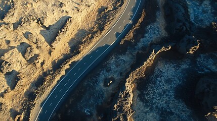 Aerial View Of A Winding Road Through Volcanic Landscape