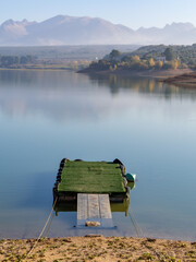 Vertical view of the Cubillas reservoir (Granada, Spain) on a calm and sunny autumn morning