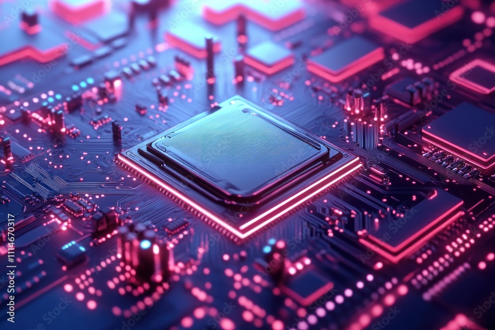 Poster Illuminated Central Processing Unit On Circuit Board