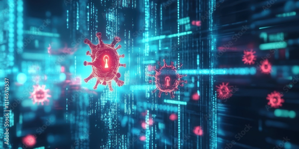 Poster digital virus cybersecurity threat data breach warning