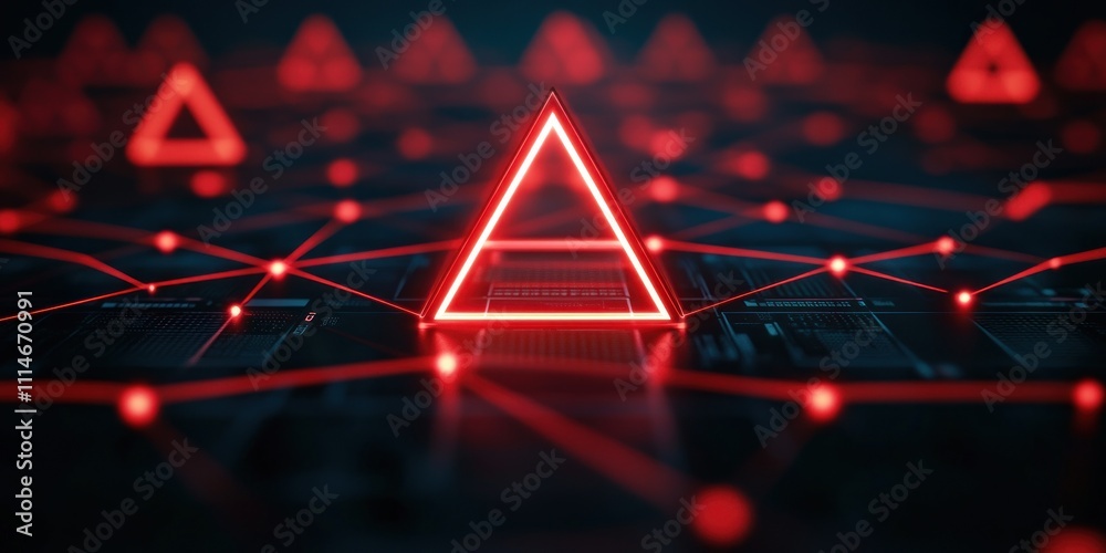 Poster Red Neon Triangle Network Security Warning System