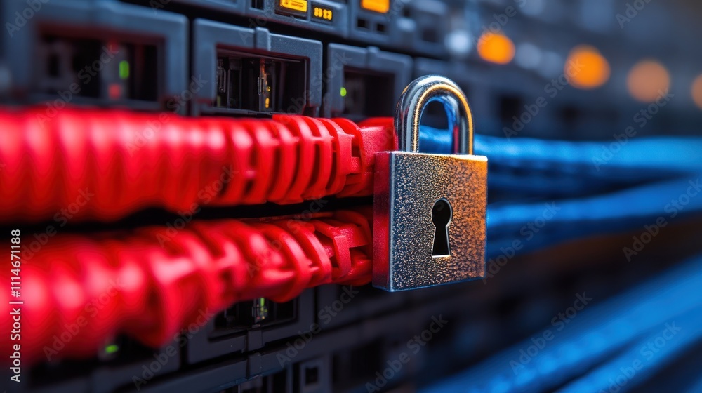 Aufkleber server data security padlock cables network protection