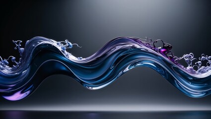 Vibrant waves in blue and purple create a sense of motion and allure.