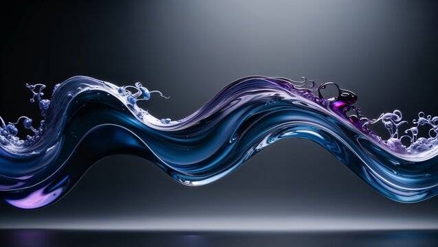 Vibrant waves in blue and purple create a sense of motion and allure.