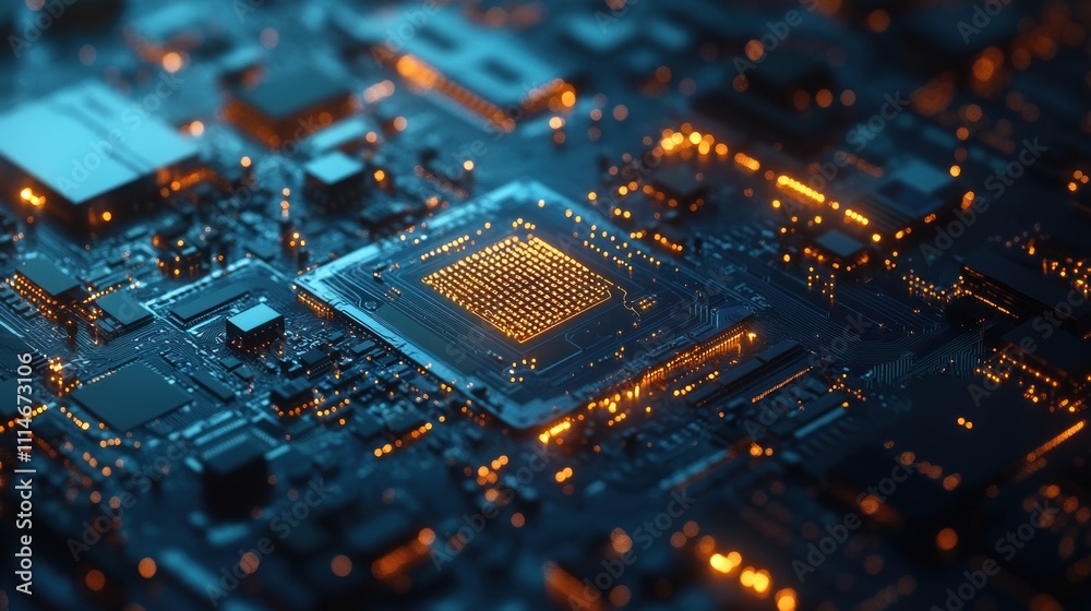 Poster Illuminated Central Processing Unit On Circuit Board