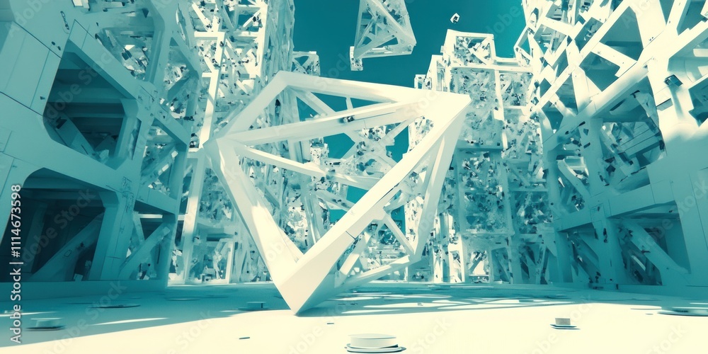 Poster abstract white geometric structure in a teal space