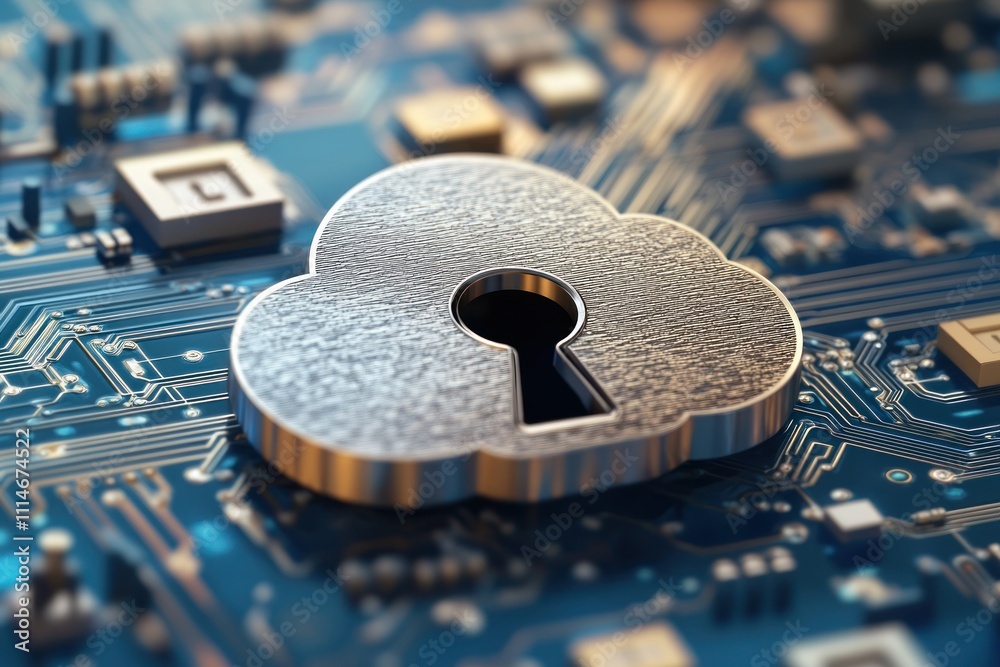 Poster cloud security keyhole on circuit board technology