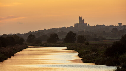 Lincoln cathedral sunset on river Witham 