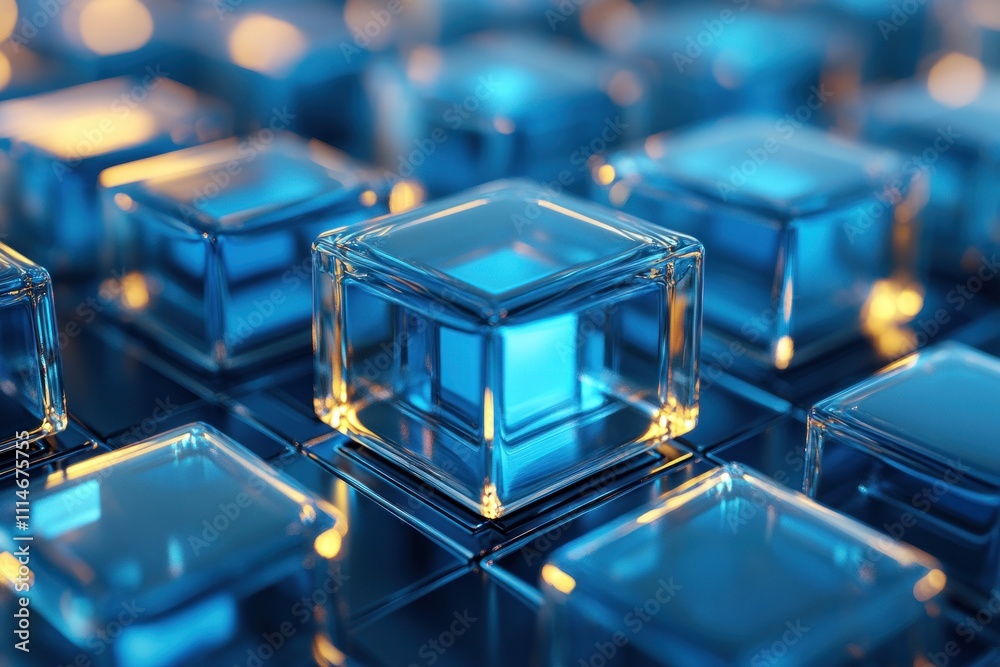 Aufkleber Abstract Blue Glass Cubes Illuminated Array
