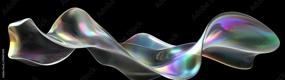 Poster abstract iridescent fluid form swirling through space